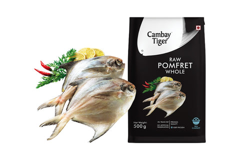 Raw Pomfret Whole – Frozen - Antibiotics And Hormone Free – No Artificial Preservatives, Zero Trans Fat & Sea Caught - Cambay Tiger – 500gm